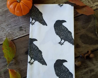 Raven Tea Towel, Crow Print Dish Towel, Blackbird Kitchen Towel