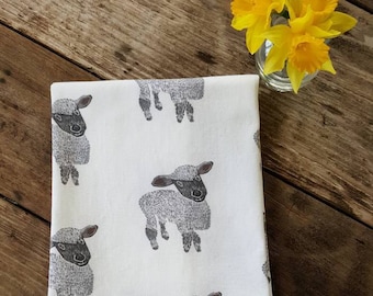 Lamb Tea Towel, Handmade Dish Towel, Sheep Tea Towel