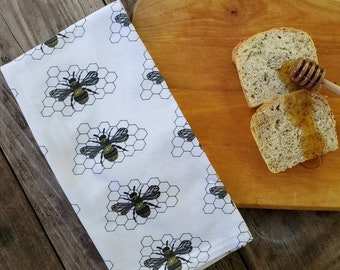 Honeybee Tea Towel, Bee Print Dish Towel, Save the Bees Kitchen Towel