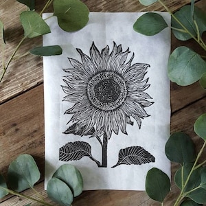 Sunflower Linoleum Block Print