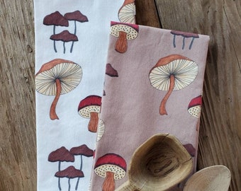 Mushroom Tea Towel, Mushroom Print Dish Towel, Mushroom Home Decor