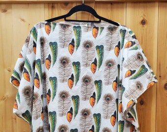 Feather Print Box Tunic, Handmade Feather Shirt, Handmade Tunic