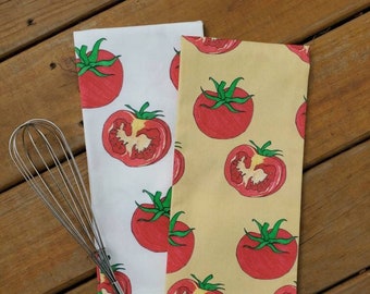 Tomato Tea Towel, Red Tomato Dish Towel, Veggie Print Kitchen Towel