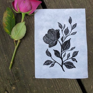 Rose Poppy Linoleum Block Print
