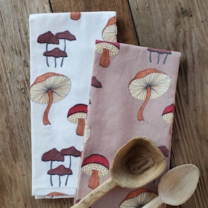 Mushroom Tea Towel, Mushroom Print Dish Towel, Mushroom Home Decor