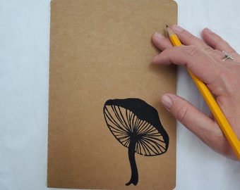 Mushroom Print Journal, Linocut Mushroom Sketchbook, Mushroom Notebook