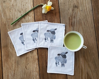 Lamb Cocktail Napkins, Sheep Napkins, Handmade Cotton Napkins