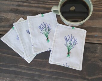 Lavender Cocktail Napkins, Handmade Cotton Napkins, Lavender Print Linens