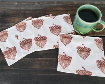 Acorn Print Napkins, Party Napkins, Handmade Cotton Napkins