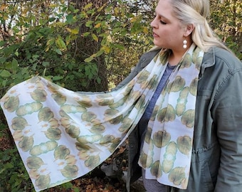 Painted Leaves Silk Scarf, Watercolor Silk Scarf, Leaf Print Scarf