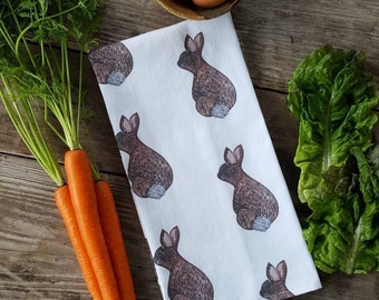 Bunny Rabbit Tea Towel, Rabbit Print Towel, Handmade Bunny Dish Towel