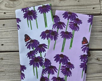 Coneflower Tea Towel, Purple Flower Towel, Echinacea Flower Kitchen Linens