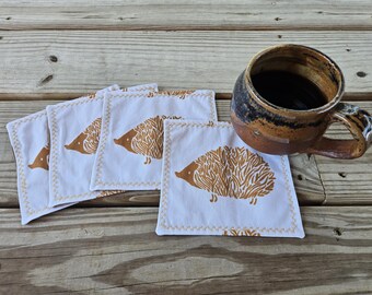 Hedgehog Cocktail Napkins, Handmade Cotton Napkins, Hedgehog Cloth Napkins