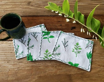 Herb Cocktail Napkins, Handmade Party Napkins, Herb Print Linens