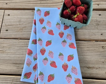 Strawberry Tea Towel, Strawberry Dish Towel, Berry Print Kitchen Towel
