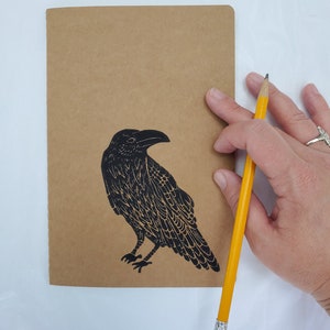 Raven Print Journal, Linocut Raven Sketchbook, Raven Notebook