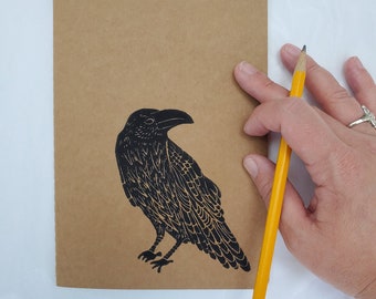 Raven Print Journal, Linocut Raven Sketchbook, Raven Notebook