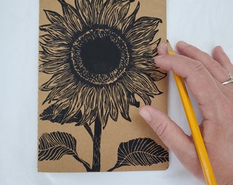 Sunflower Print Journal, Sunflower Linocut Sketchbook, Sunflower Notebook