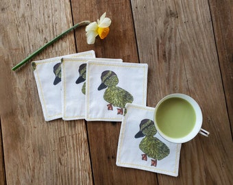 Duck Cocktail Napkins, Duckling Print Napkins, Yellow Duck Coasters