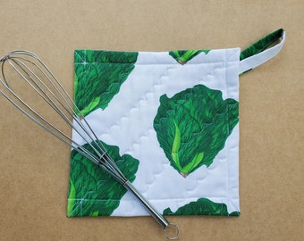 Lettuce Print Potholder, Handmade Lettuce Potholder, Lettuce Print Trivet