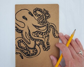 Octopus Print Journal, Linocut Octopus Journal, Octopus Notebook