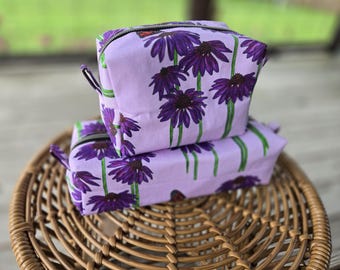 Coneflower Box Pouch, Coneflower Zipper Pouch, Coneflower Cosmetic Bag