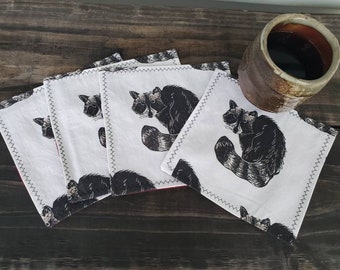 Raccoon Cocktail Napkins, Party Napkins, Handmade Raccoon Coasters