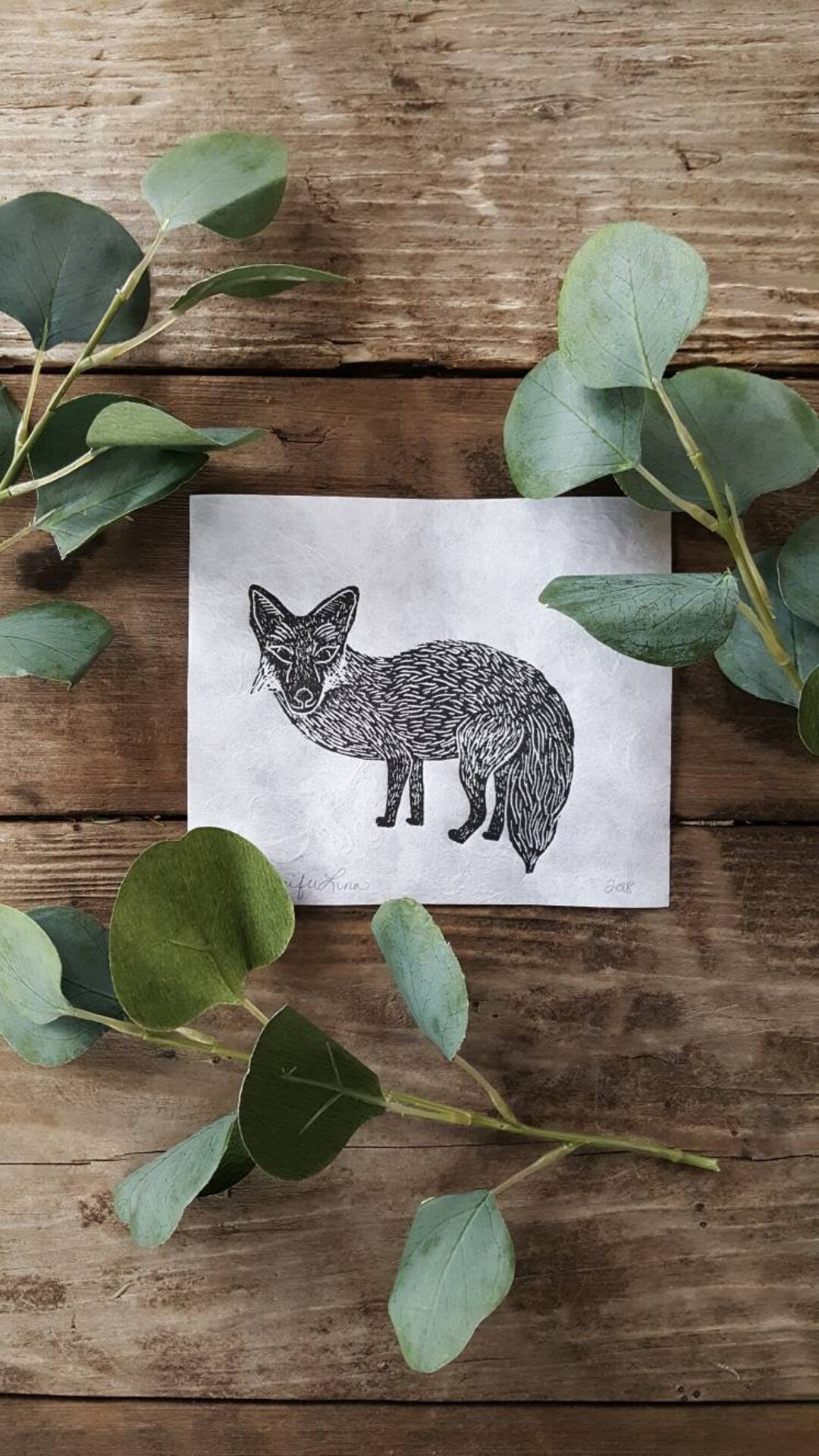 Fox Linoleum Block Print Etsy
