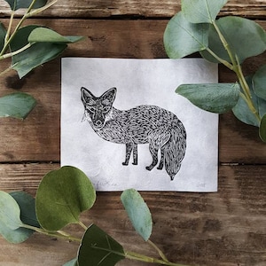 Fox Linoleum Block Print