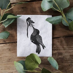 Hummingbird Linoleum Block Print