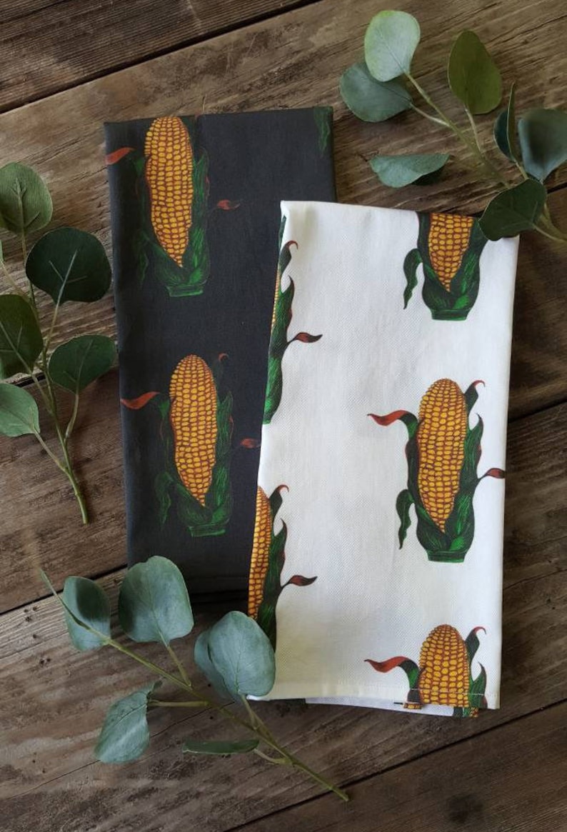 Corn Tea Towel, Corn Print Towel, Corn Kitchen Linens image 1