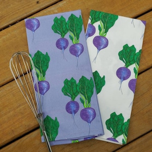 Radish Tea Towel, Turnip Dish Towel, Veggie Print Kitchen Towel