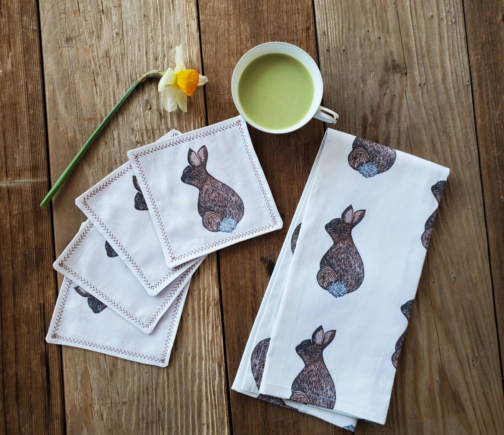 Bunny Rabbit Tea Towel Rabbit Print Towel Handmade Bunny Etsy