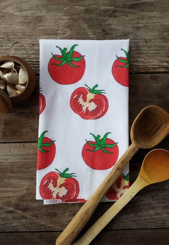 Tomato Tea Towel Red Tomato Dish Towel Veggie Print Kitchen Etsy