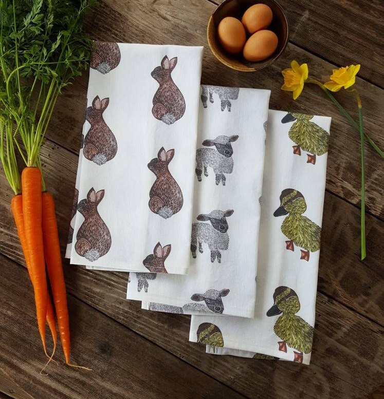 Bunny Rabbit Tea Towel Rabbit Print Towel Handmade Bunny Etsy