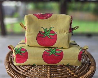 Tomato Print Box Pouch, Tomato Zipper Bag, Tomato Cosmetic Bag