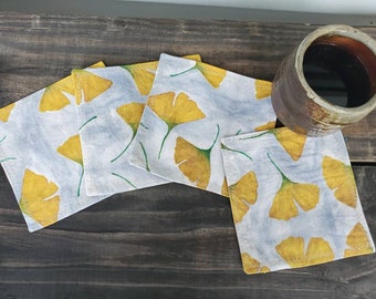 Ginkgo Leaf Napkins, Handmade Cocktail Napkins, Handmade Leaf Coasters