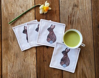 Bunny Cocktail Napkins, Handmade Rabbit Napkins, Bunny Rabbit Coasters