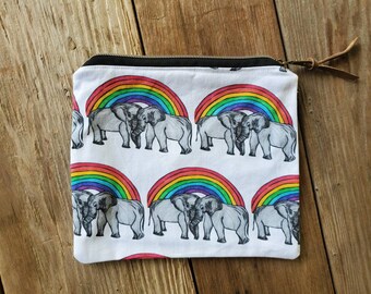 Elephant Cosmetic Bag, Rainbow Zipper Bag, Elephant Love Bag