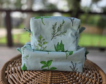 Herb Box Pouch, Herb Print Make-up Bag, Herb Print Zipper Pouch