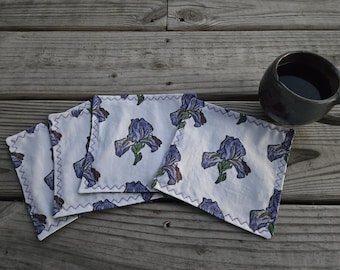 Iris Cocktail Napkins, Flower Napkins, Floral Cocktail Napkins