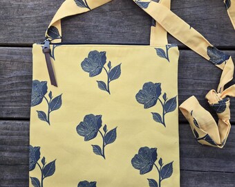 Yellow Rose Crossbody Bag, Handmade Crossboady Bag, Rose Print Bag