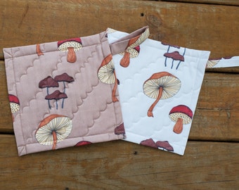 Mushroom Print Potholder, Mushroom Trivet, Handmade Mushroom Potholder