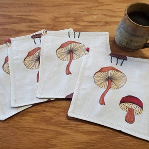 Mushroom Cocktail Napkins, Mushroom Party Napkins, Handmade Mushroom Linens