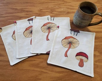 Mushroom Cocktail Napkins, Mushroom Party Napkins, Handmade Mushroom Linens