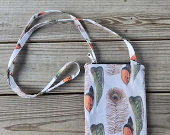 Feather Crossbody Bag, Handmade Crossbody Bag, Feather Print Bag