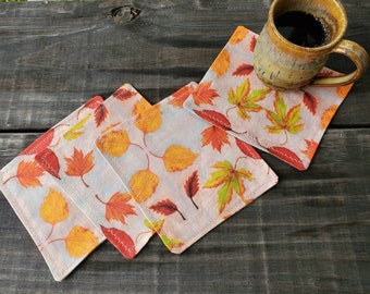 Autumn Leaves Napkins, Handmade Party Napkins, Cocktail Napkins