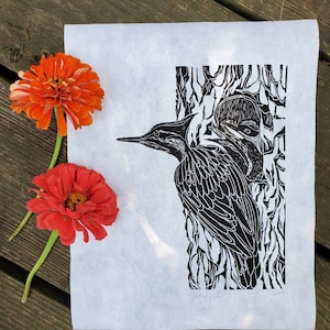 Woodpecker Linoleum Block Print