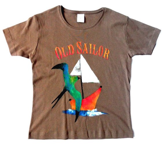 Old Sailor-short Sleeve Beige Tee-shirt-100% Combed Cotton T