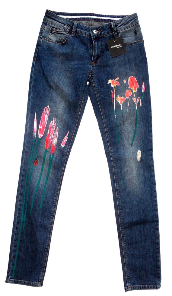 floral painted jeans